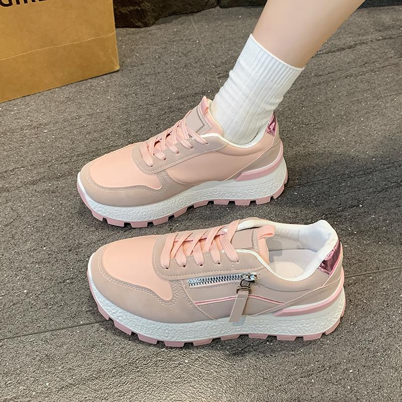 Spring and Autumn New Sports Shoes Fashion Round Head Front Strap Color Blocked Anti Slip Low Cut Fashion Casual Shoes