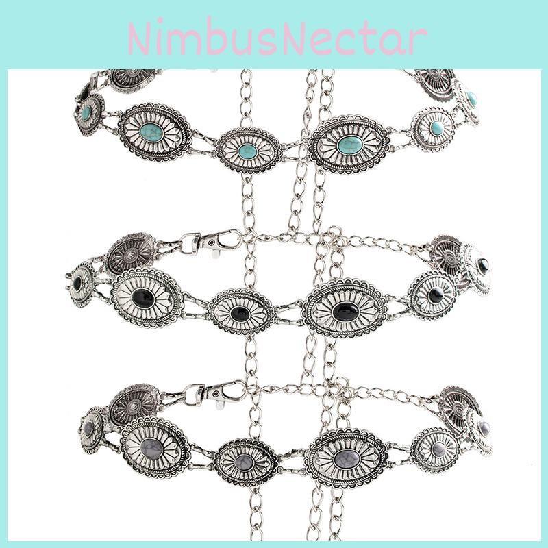 Turquoise Retro Green Metal Waist Chain For Women With Elegant Design And Buckle Hook