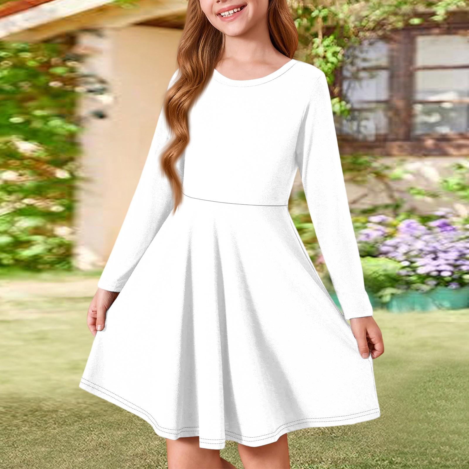 

Летнее платье принцессы для девочек - платье-футболка А-силуэта с длинными рукавами 130 белый