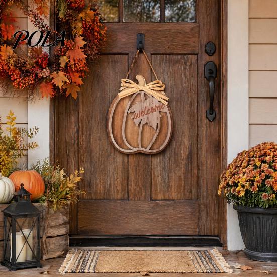 Party Decorations 5Pcs Fall Wooden Pumpkin Door Hanger for Front Door, Rustic Decorative Decor Farmhouse Welcome Sign Autumn Thanksgiving Wall Porch