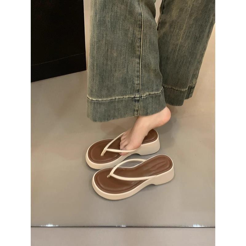 Internet celebrity fashion trend toe flip-flops shoes women summer wear flat bottom thick bottom holiday leisure beach