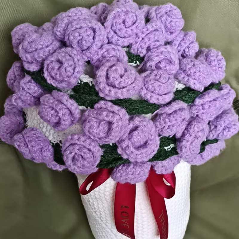 Handmade Rose and Lily Crochet Flower Blanket - Acrylic Yarn