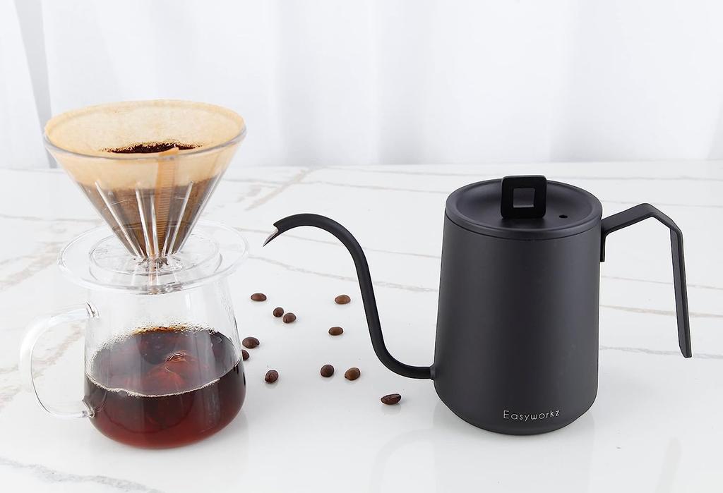 Easyworkz Gooseneck Kettle 600ml Stainless Steel Hand Drip Coffee Pot Elongated Spout [Matte Black]