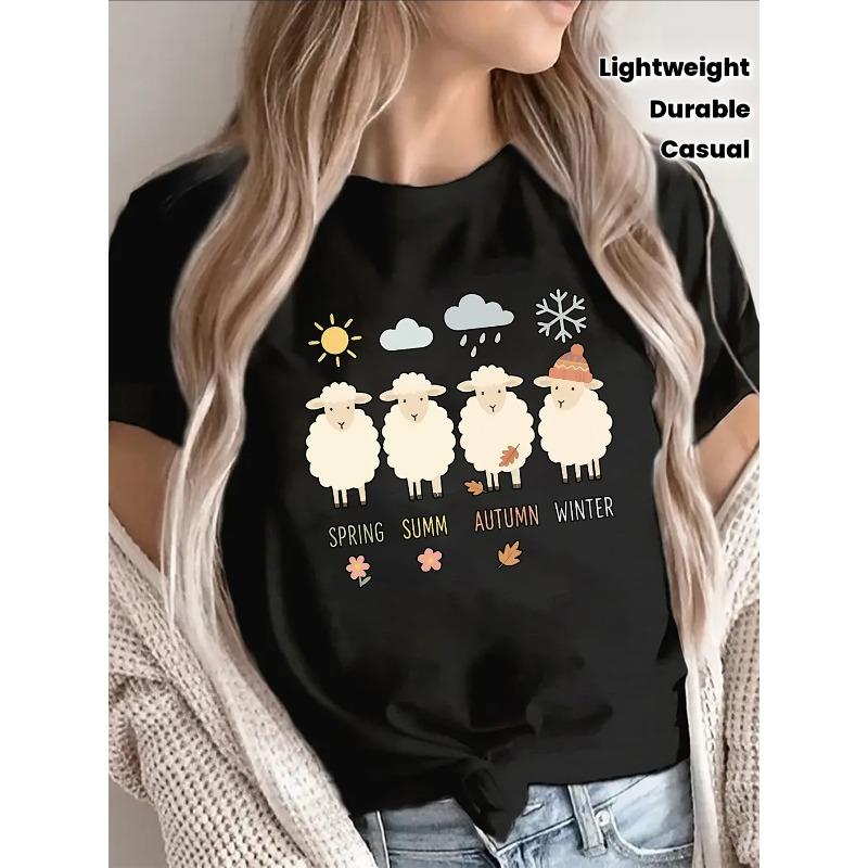 

Lightweight And Durable Short-Sleeve T-Shirt Showcasing an Adorable Sheep Design for All Seasons, Perfect for Casual Wear at Home, in The Office S