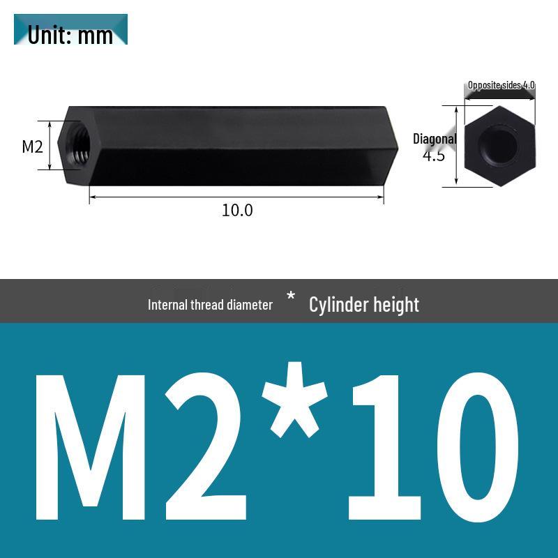 Black & White M2 Nylon Hexagonal Double-Through Standoff Spacer for PC Board Support