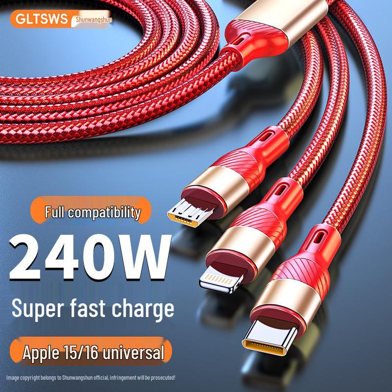 Multi-Device Fast Charging Cable: 3-in-1 Compatible with Apple, Huawei, Tablets