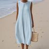 Women's Fashion Casual Sleeveless Round Neck Solid Color Elegant Temperament Dress