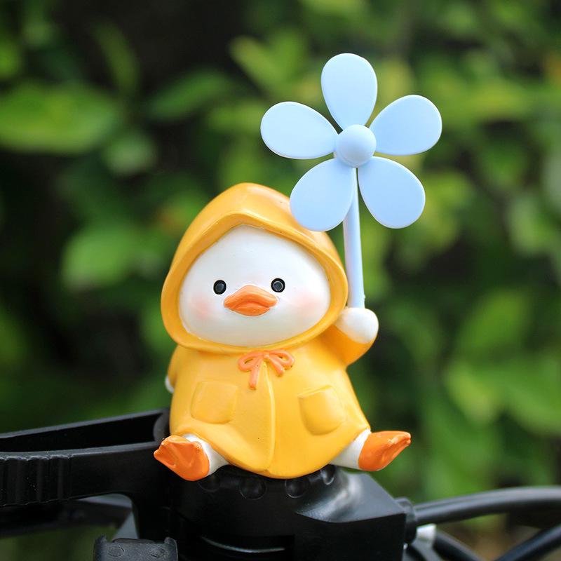 Cute Little Duck Raincoat Scooter Ornament: Windmill Bamboo Dragonfly for Bicycle or Motorcycle Decorations.