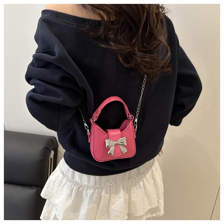 Butterfly Knot Faux Leather Mini Crossbody Bag Cute Small Chain Shoulder Purse for Women