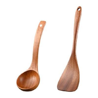 2 Pack Long Handle Wood Cooking Utensils Wood Spatulas Flat Turner Frying Spatula Wood Texture for Seamlesses Cooking