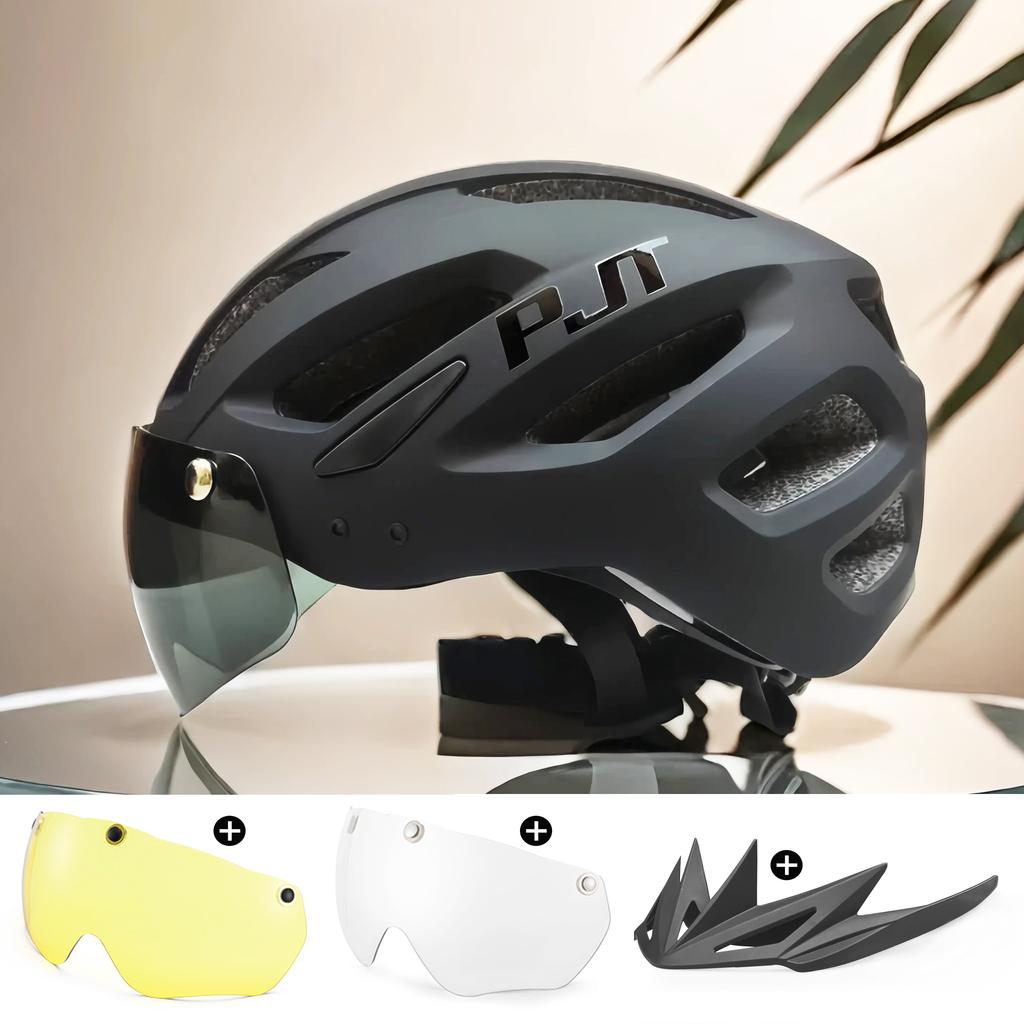 PJT Nowy LEDowy Kask Rowerowy Z Wizjerem Przeciwsłonecznym Ładowalny LED Męski Kask Rowerowy Osłona Przeciwsłoneczna Kaski Rowerowe Drogowe MTB