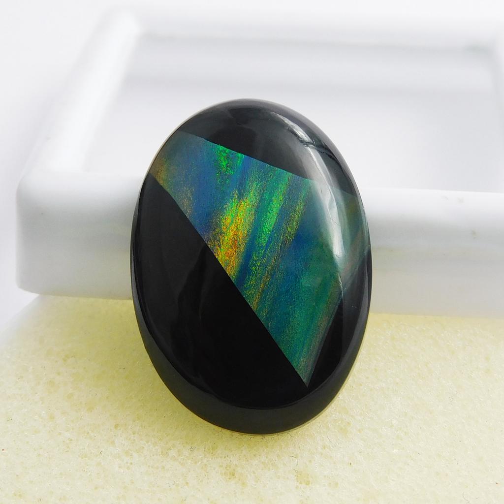 Lab-Created Opal Loose Gemstone Multi-Color Doublet Oval 17.75 ct Making for Jewelry Making Projects