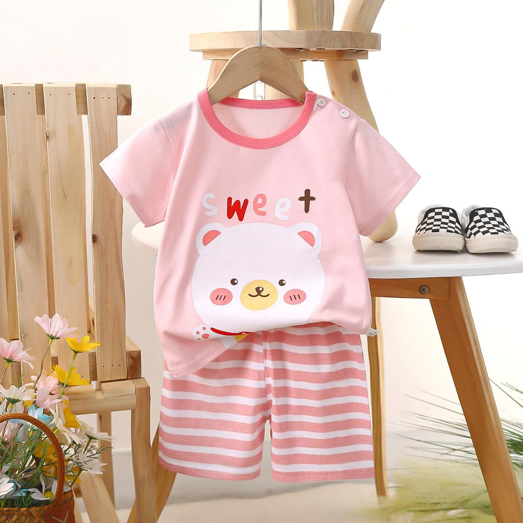 hildren's short-sleeved set cotton boys' -shirt baby summer children's clothing girls' shorts baby clothes summer clothing wholesale