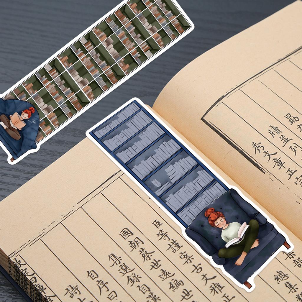30Pcs Cartoon Girl Reading Series Simple Handheld Art Creative Material Ins Reading Paper Bookmark Diy