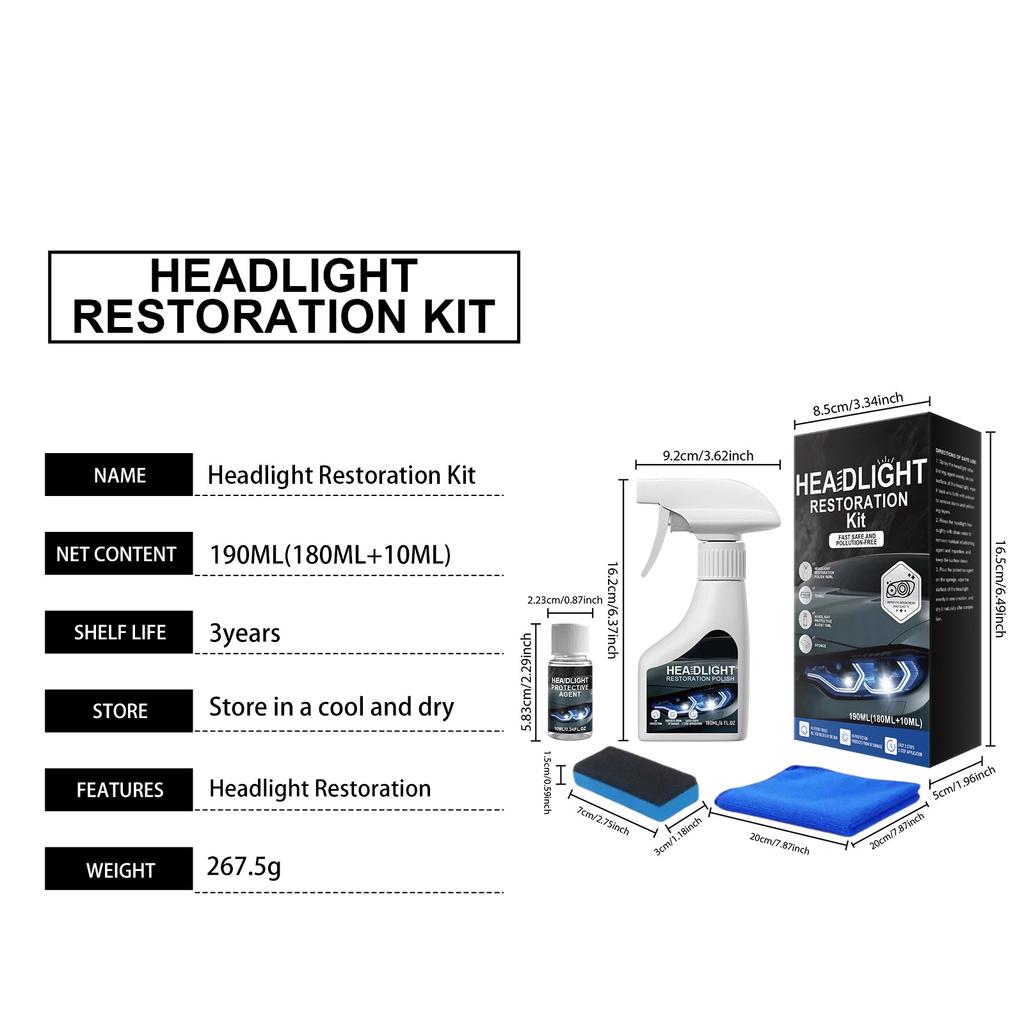 Car Headlight Restoration Kit with Towel and Sponge Headlight Cleaner and Restorer Kit for Oxidized and Yellowed Lenses