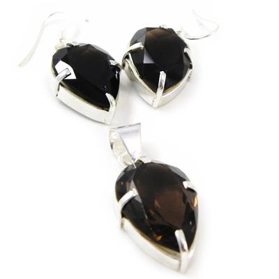 [C9476] - Silver 'Gwyneth' Smoky Topaz Set