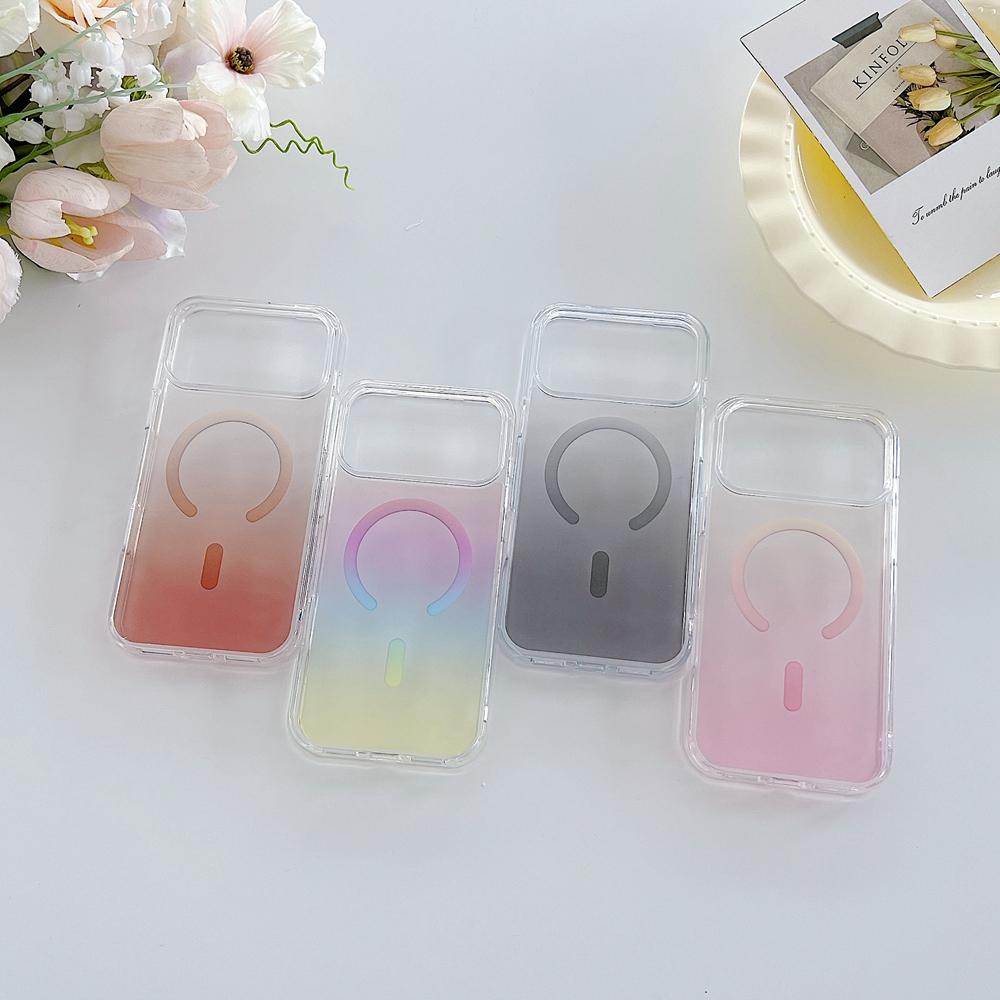 Gradient Color Clear Magnetic Charging Phone Case For iPhone 17 Air 16 15 14 Plus 13 12 Pro Max 11 16e 17e Transparent Cover