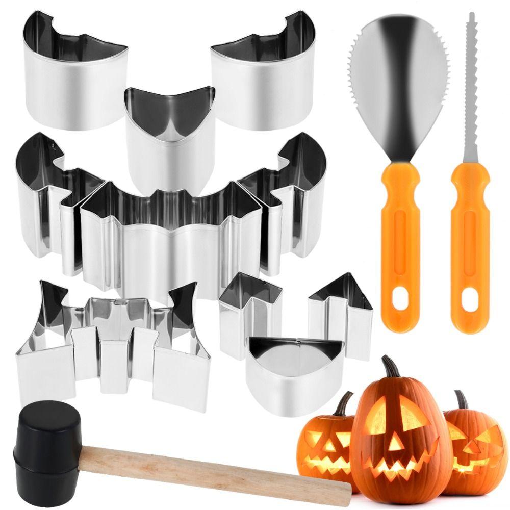 13Pcs Face Details Stainless Steel Pumpkin Carving Kit Heavy Duty Carving Pumpkin Carving Tool with Hammer