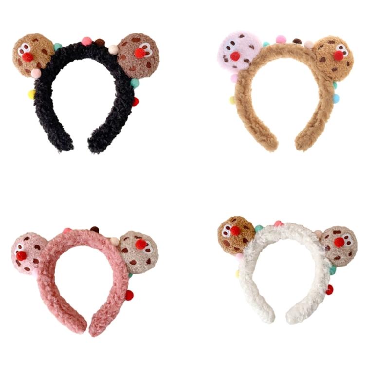 3D Plush Cartoon Cookie Headband Cute Stuffed Hair Hoop Makeup Fuzzy Headdress