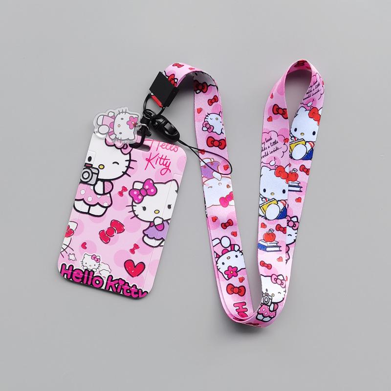 

Милый держатель для карт Hello Kitty, держатель для ID-бейджа и кредитных карт со шнурком против потери, держатели для кредитных карт, шейный ремешок, студенческие подарки