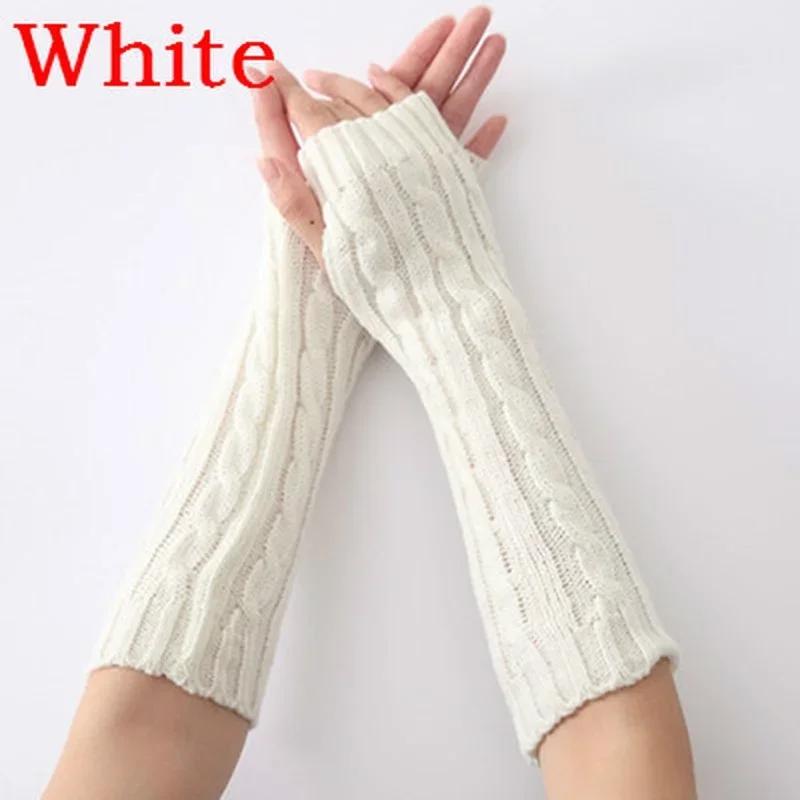 

1 пара модных женских вязаных длинных перчаток без пальцев для согрева рук, зимние гибкие перчатки-рукава на голую руку, длинные перчатки без пальцев One Size белый