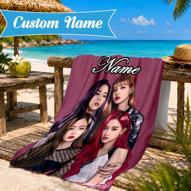 Custom Name Kpop Group Portrait Beach Towel Microfiber Beach Towel, Lightweight and Quick-Dry, for Summer Travel, Swimming Pool Gift