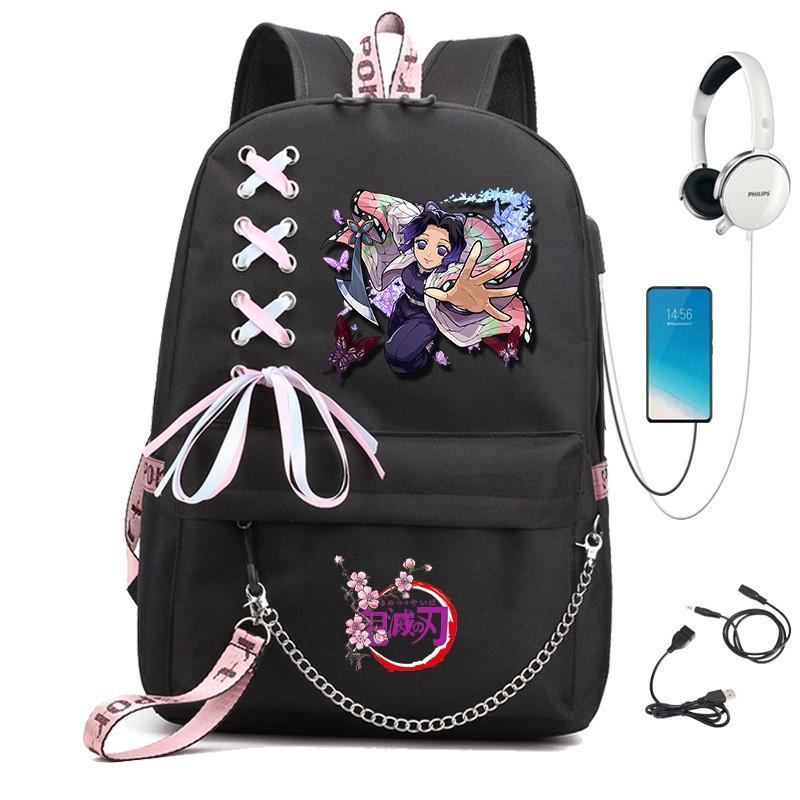 Anime Cosplay School Backpack With Chain Strap Teens - Lightweight Waterproof Canvas Rucksack High Students