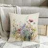 Aquarell Wildblumen Leinen Kissenbezug Elegante Heimdekoration Weich Gemütlich Einzigartige Geschenkidee Moderner Stil Lebendige Farben
