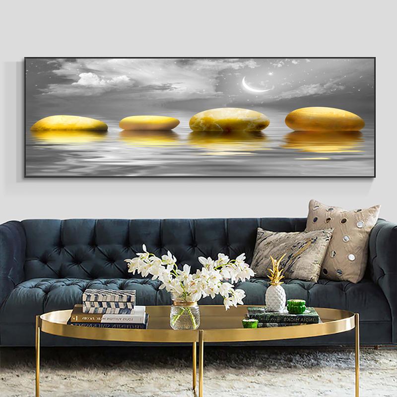 Abstract Golden Lucky Stone Posters and Prints Modern Canvas Painting Wall Art Pictures for Living Room Deer Home Decor No Frame