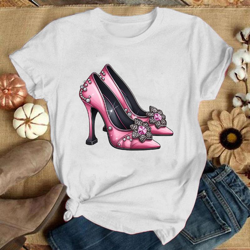 Fashion Unisex T-Shirt Pink High Heel Print Designed Summer Tops Tees(Premium T-shirt)