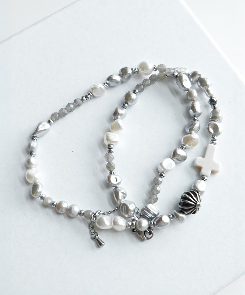 Nakedblood [Handmade] Mixed Pearl Cross Necklace