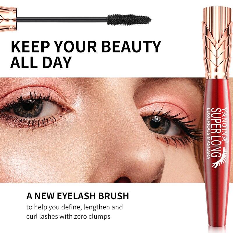 Mascara YANQINA 4D Mascara nero per ciglia lunghe impermeabili in fibra di seta