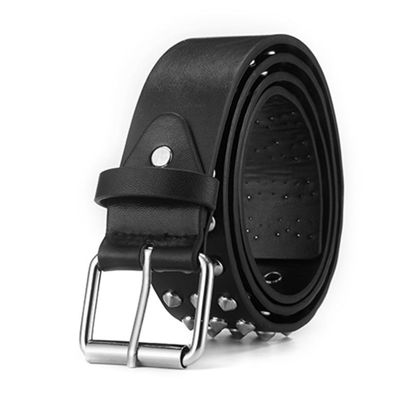 

Ремень с заклепочной пряжкой, металлический ремень для мужчин и женщин в стиле панк с декоративным ремнем для джинсов 110cm чёрный
