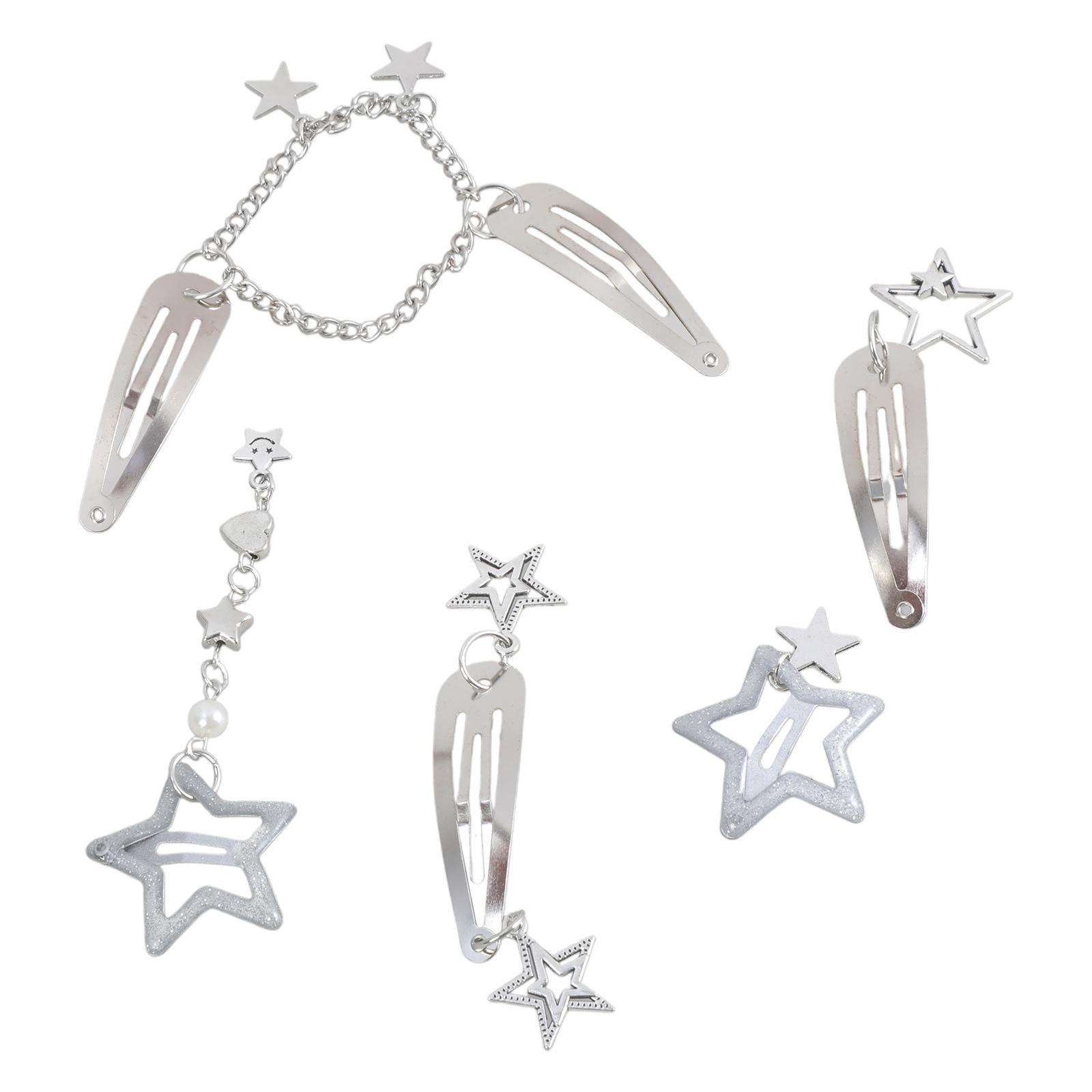 

10Pcs/5Pcs Pentagrams Hair Snap Clips Star Charm Barrettes for Fashionable Women Metal Chain Hairpin Accessories 2