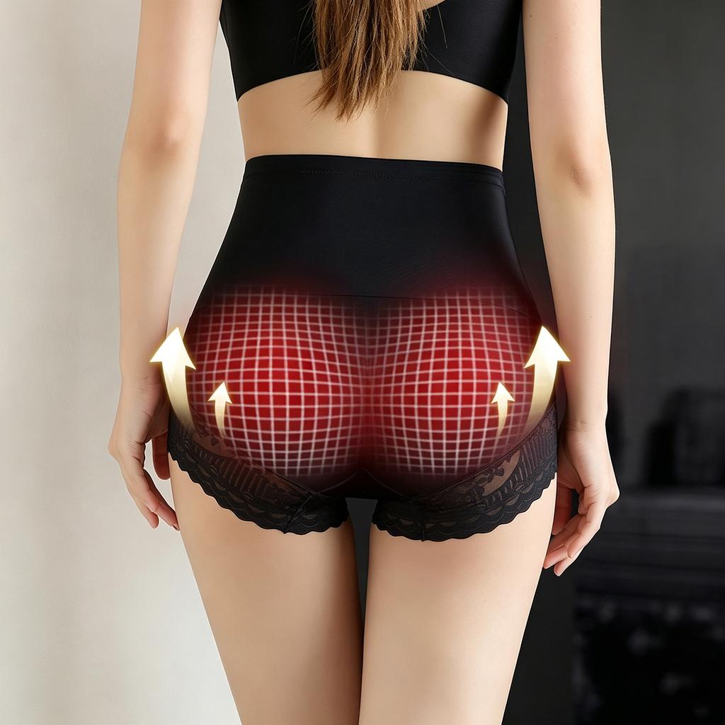 High Waist Shaping Panties for Women Compression Tummy Control Butt Lifting Seamless Body Shaper Underwear Slimming Briefs with Lace Trim