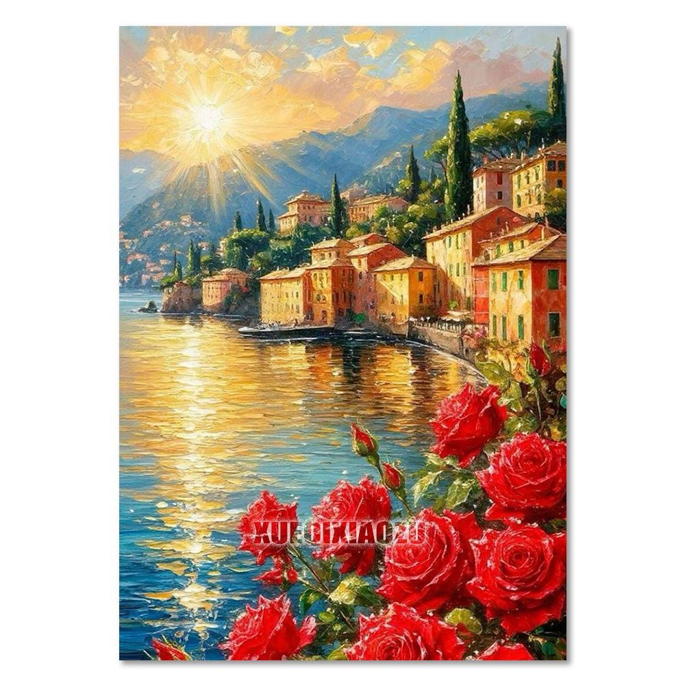 Sea Sailboat 5D Diamond Painting Kit Mountain View Flower House Mosaic Cross Stitch DIY Home Decor Gift for Adult Beginners