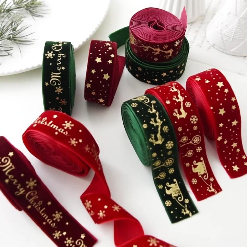 DIY Goldstempel Samtband Gewebte Kränze Grünes Rotes Band Weihnachtsbaumschmuck