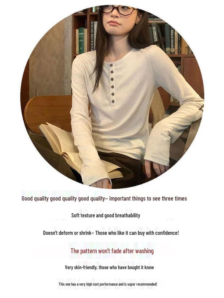 Autumn/Winter Pure Desire Spicy Girl Cotton Long-Sleeve Slimming T-shirt - Women's Versatile Flattering Top