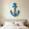 13" Nautical Wooden Wall Art with Hemp Rope Coastal Beach Theme Wall Hanging Ornament with Shells Starfishes for Home Bathroom Living Room Bedroom