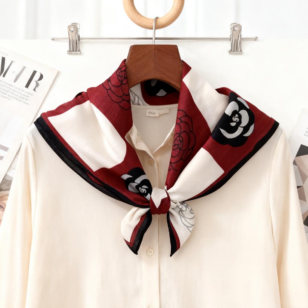 Korean version of solid color big red small square scarf women's plain color spring and autumn warm silk scarf versatile professional scarf decorative