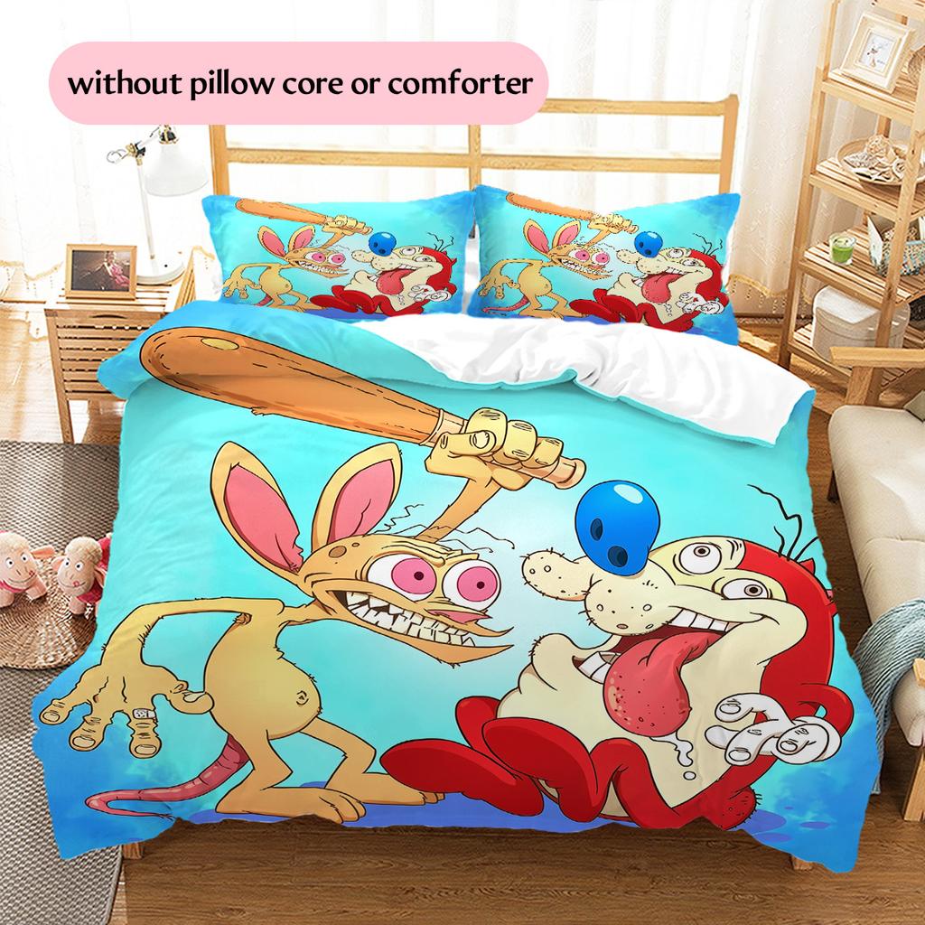 Ren & Stimpy  Pattern Bedding Quilt Set  Home Decoration  Gift (1 * duvet cover + 2 * pillowcase  without core)