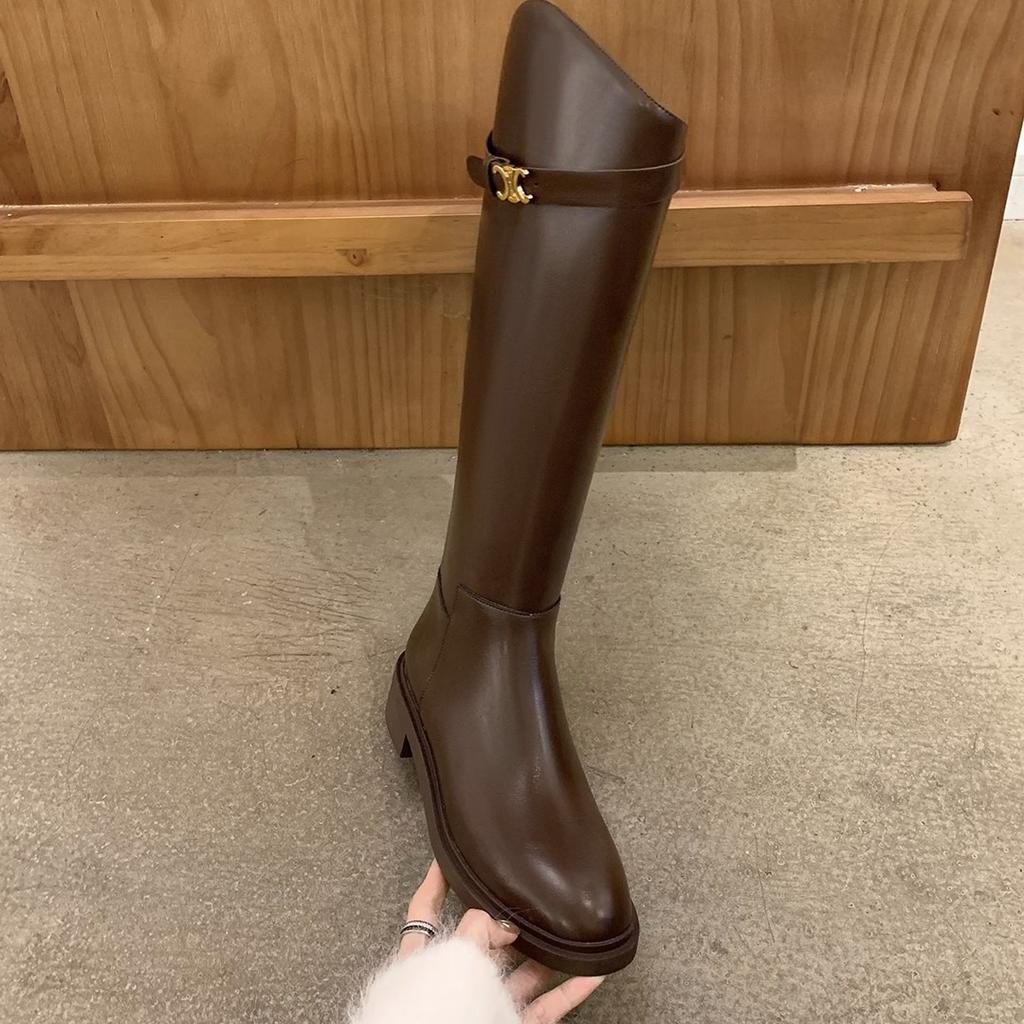 [Shei Su Yinyin] Kostra úroveň~ 2025 podzim a zima šikmá přezka Arc de Triomphe s vysokými jezdeckými botami na silném podpatku