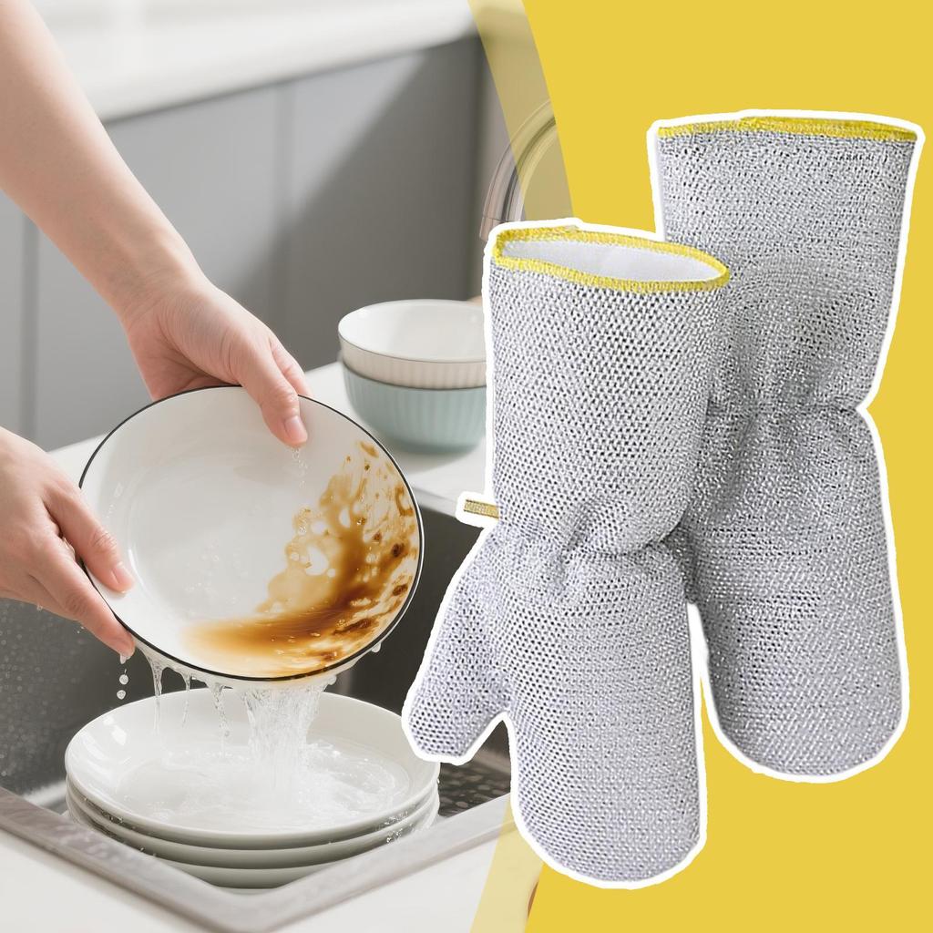 17x33cm Steel Wire Dishwashing Gloves Heavy-Duty Kitchen Washing Dishes Cleaning Gloves for Pot Scrubbing Tile Counter Wall 2pcs