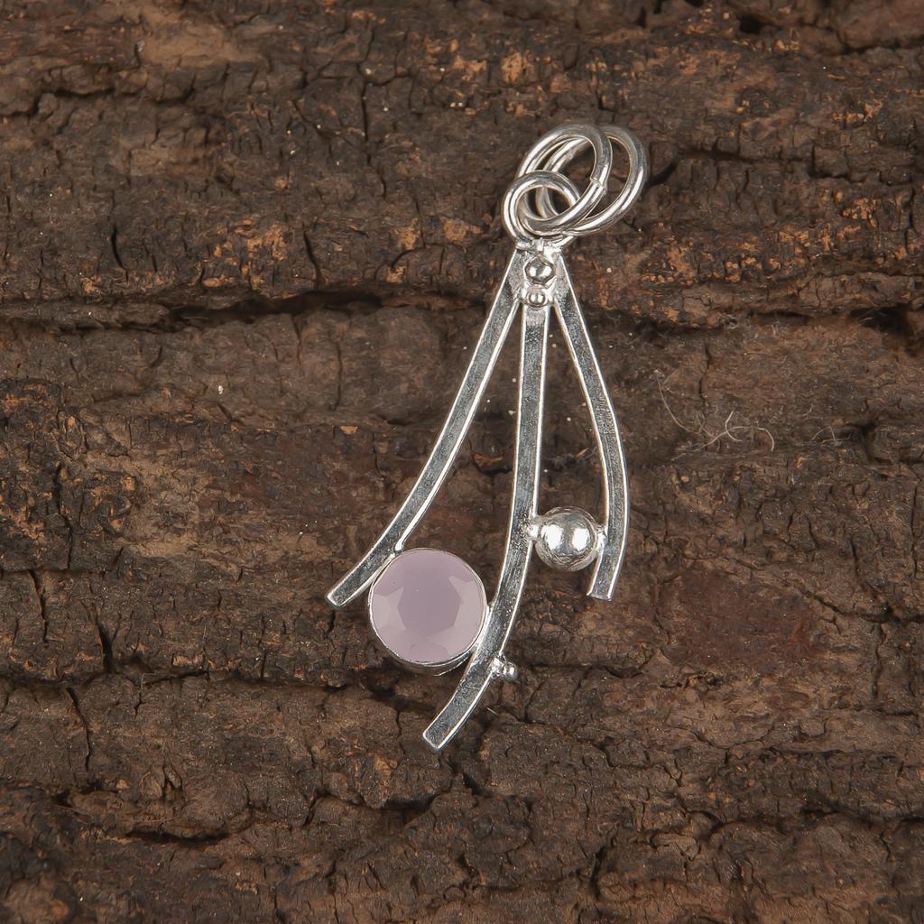Rose Chalcedony Gemstone Pendant, Handmade 925 Sterling Silver Jewelry, Designer Silver Pendant Gift for Sister