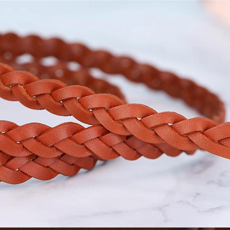 Fine Belt Women'S Leather Simple Decorative Small Belt Dress Sweater Belt First Layer Cowhide Weaving