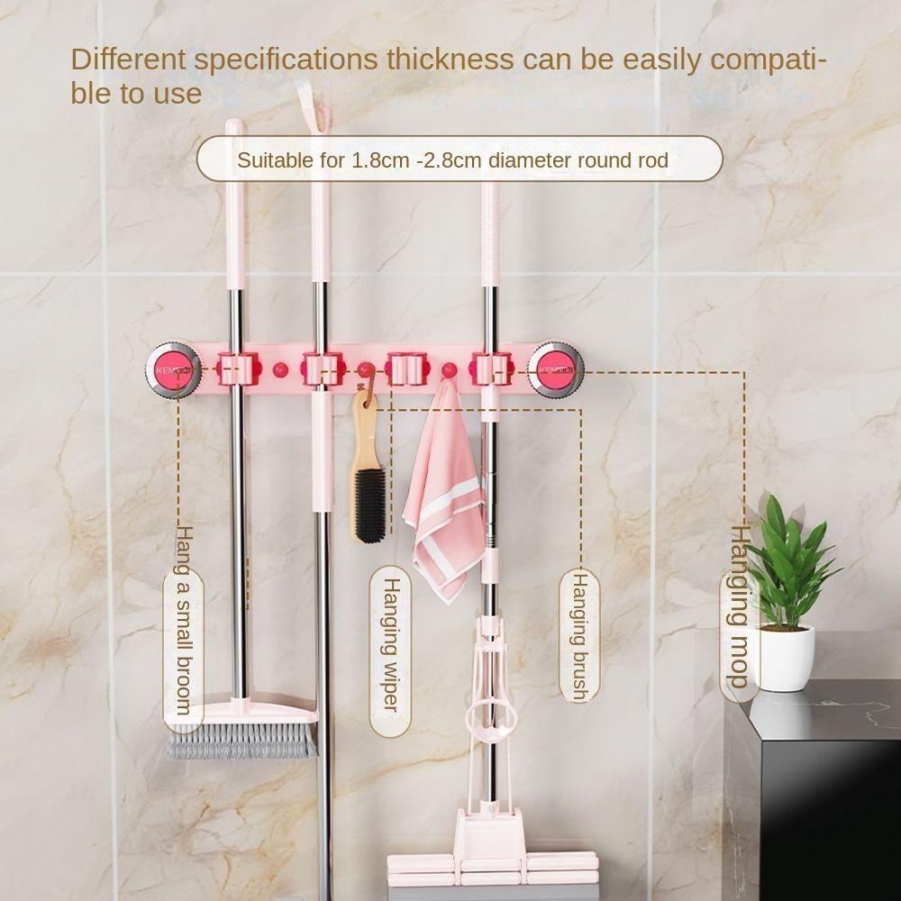 Non Punching Suction Cup Mop Holder Plastic Broom Storage Rack Multifunctional Mop Clamp  Bathroom