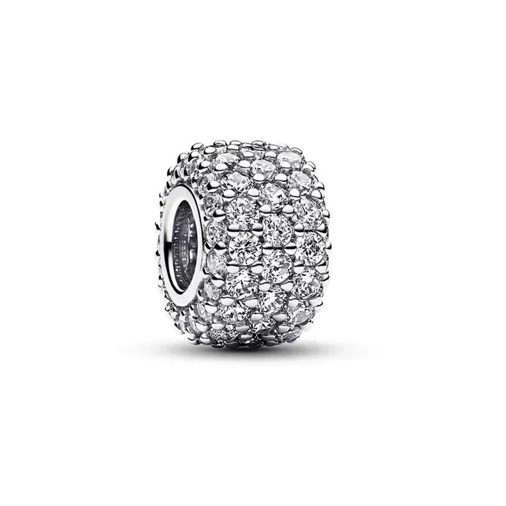 Colorful Full Diamond Charms Metal Love Blooming Rose Round Beads Pendant Fit Original Bracelets Necklace Accessory Elegant Fashion Beautiful Lovely