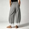 Pantaloni a Quadri Larghi da Donna con Vita Elastica e Bordi in Pizzo per Uso Quotidiano Casual