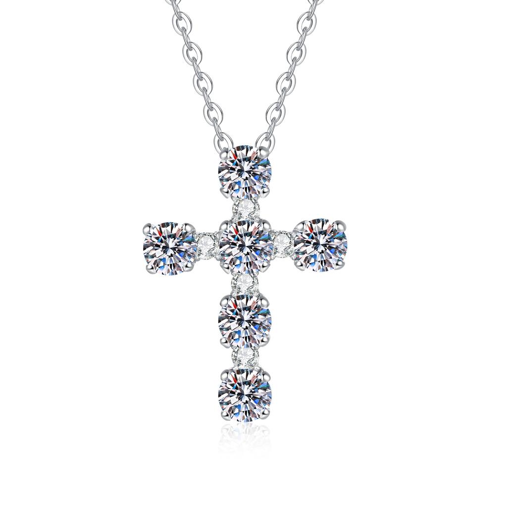 PT950 Platinum Full-Diamond Cross Necklace - Women's 1.2 Carat Moissanite, Timeless Sparkling Statement Jewelry