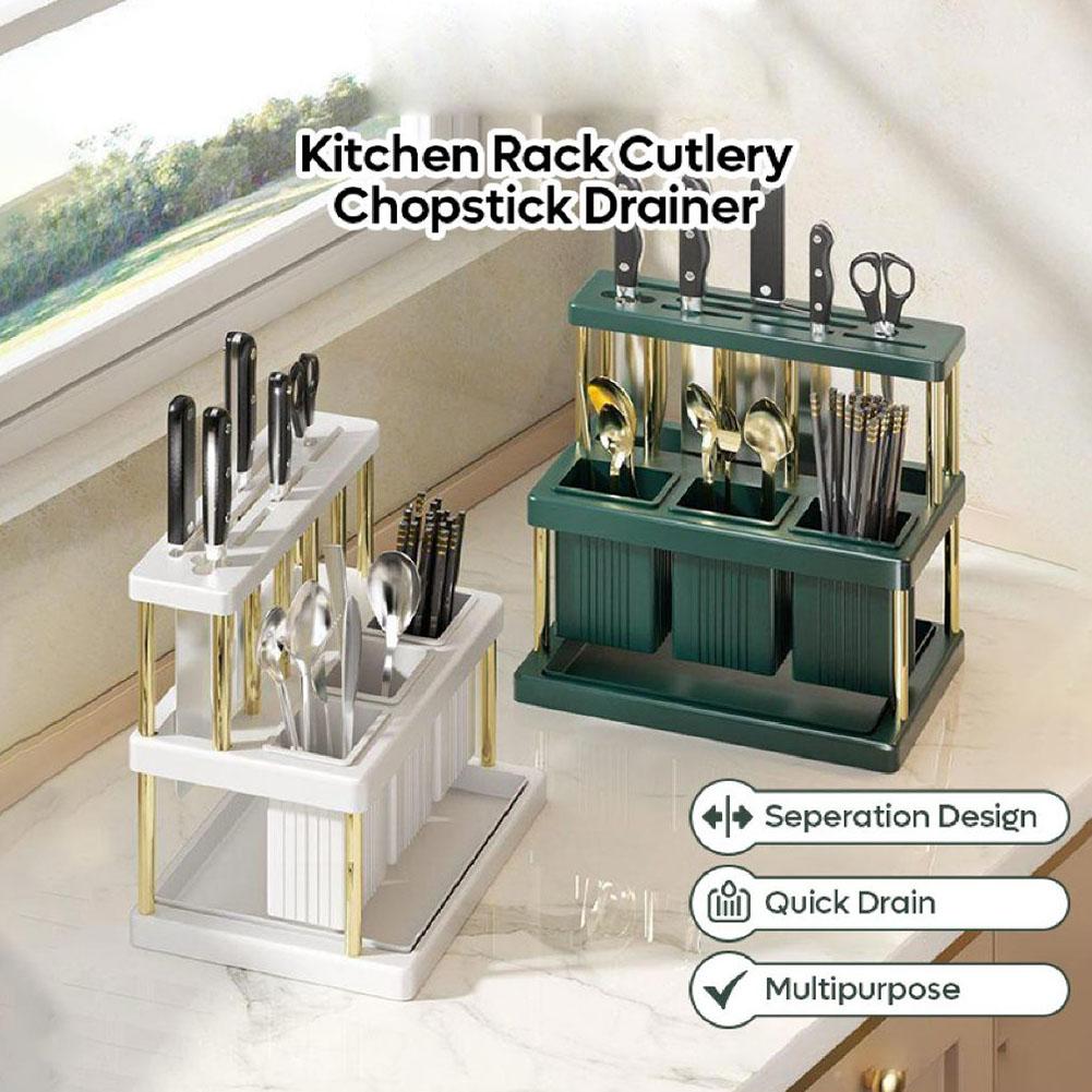 Kitchen Cutlery Holder Spoon Fork Chopstick Storage Rack Utensils Organizer Box Multifunctional Spoon Drain Storage Rack